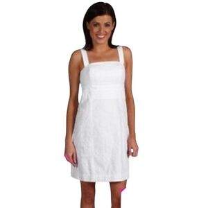 Lilly Pulitzer White Bowen Dress Oh Poodles Embroidery Cotton Convertible Size 8